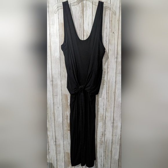 Gap Maxi length black Dress size large self front tie waist. solid black sizlarg - Picture 1 of 6
